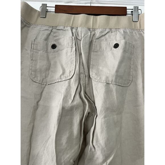 Athleta Linen Pants •14 P• Straight Wide Leg Beige Pull On Lower Rise Beach Tan - Picture 8 of 10